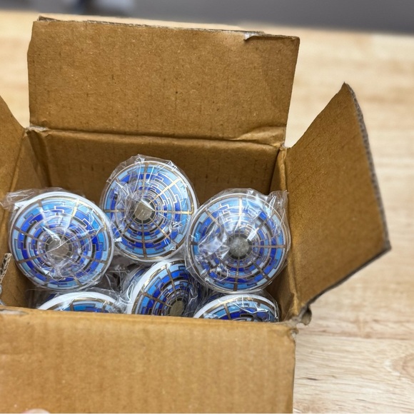 Indian Shelf Gold & Blue Ceramic Drawer Knobs – Spiral & Round – Set of 6 - Picture 6 of 7